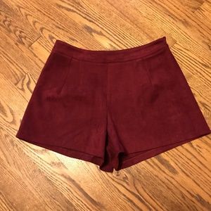 Skies Are Blue Suede High Waisted Maroon Shorts
